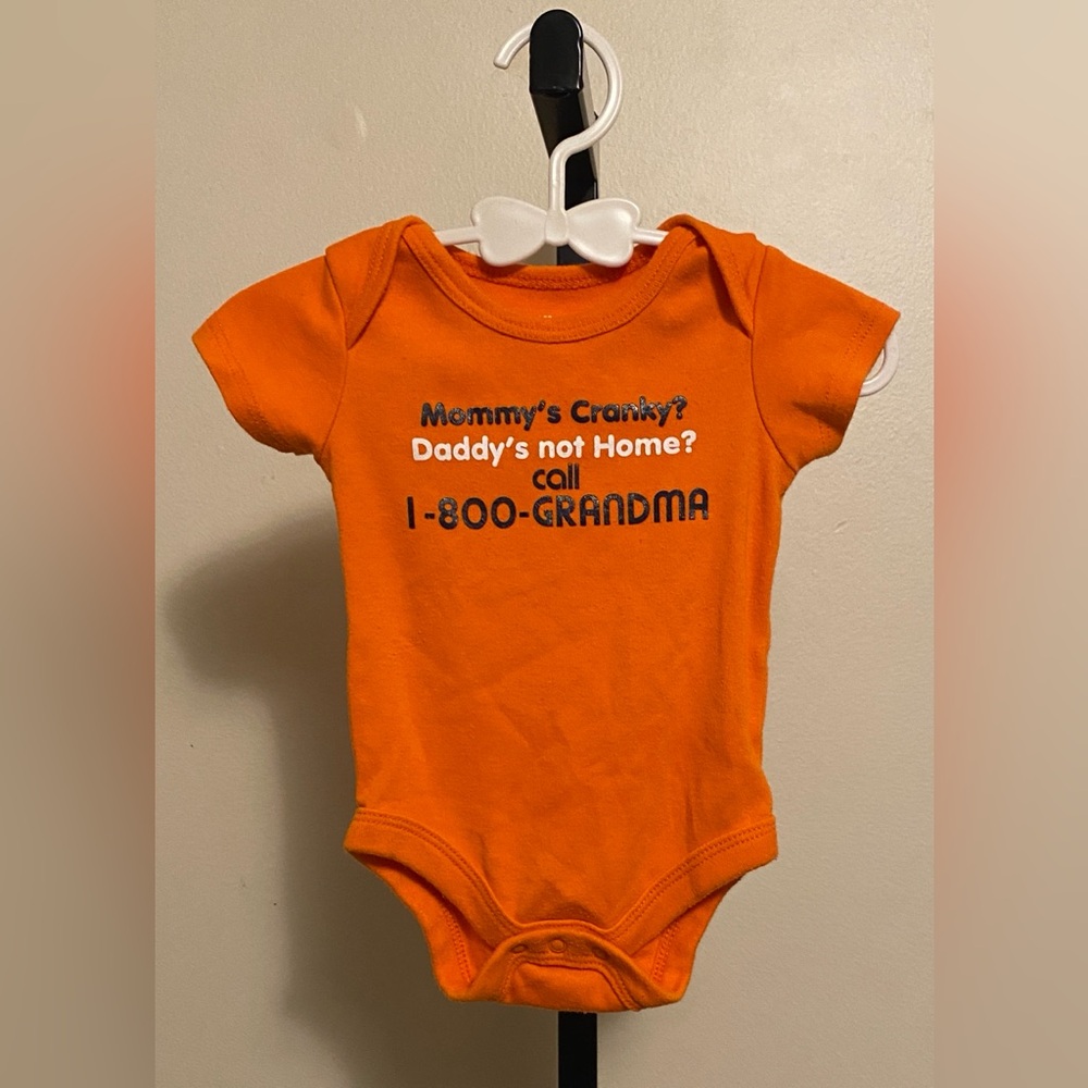 3-6 Months Orange Baby Onesie with Funny Text - Mommy’s Cranky